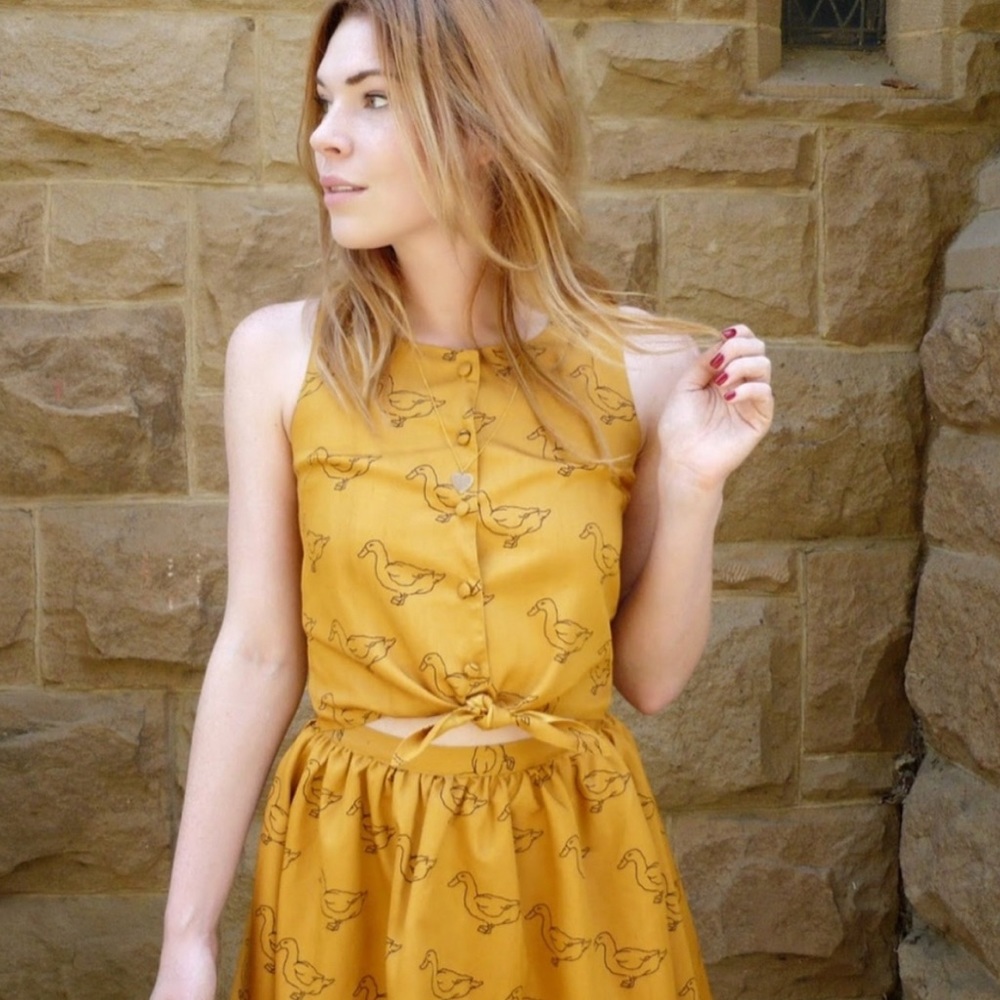 Pepaloves duck print yellow lined dress